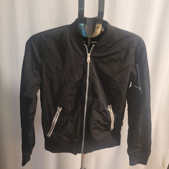 Black Levi's Bomber-Style Windbreaker with Utility Detailing - Picture 1 of 11